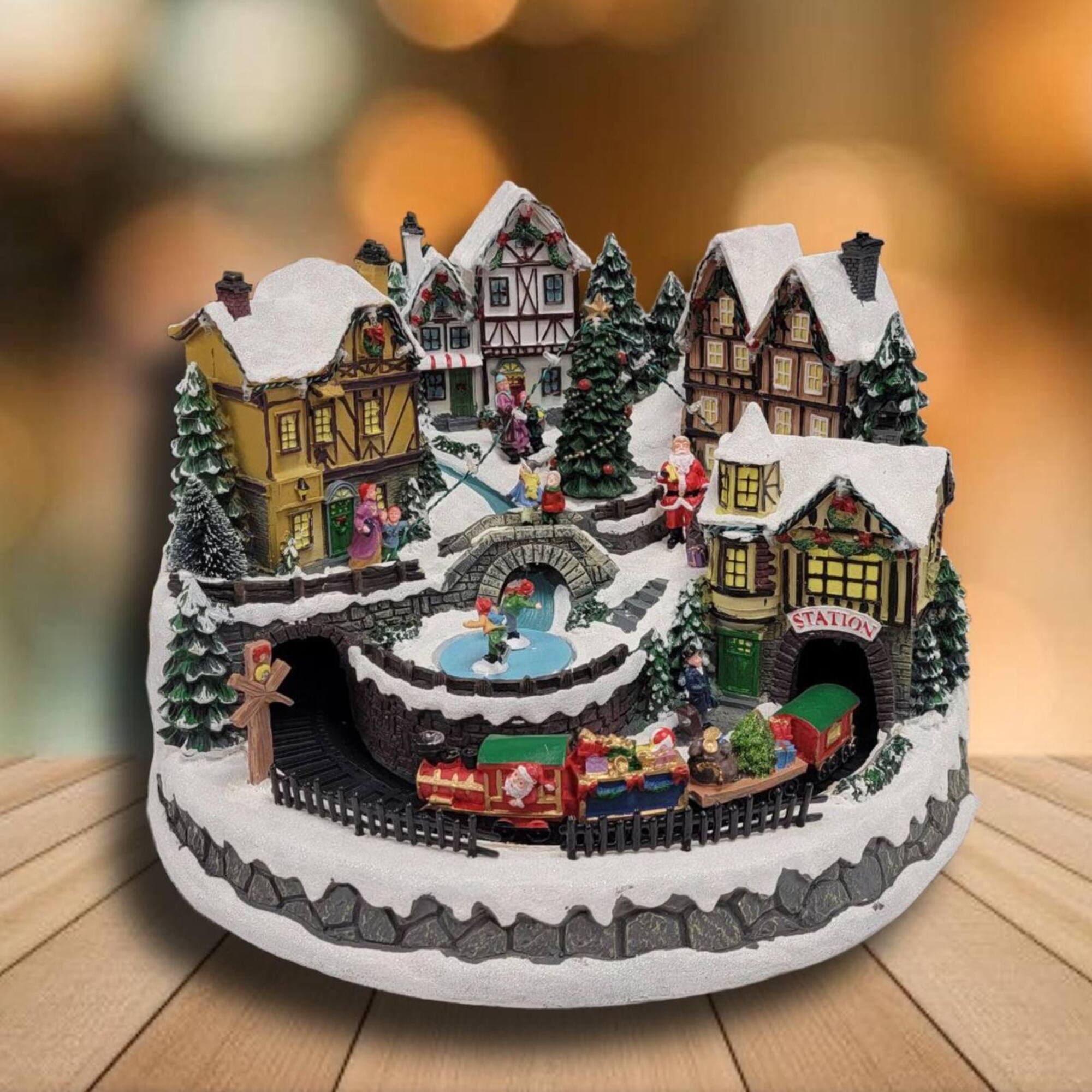 Wizardi 19.75" Christmas Village Winter Scene with Train